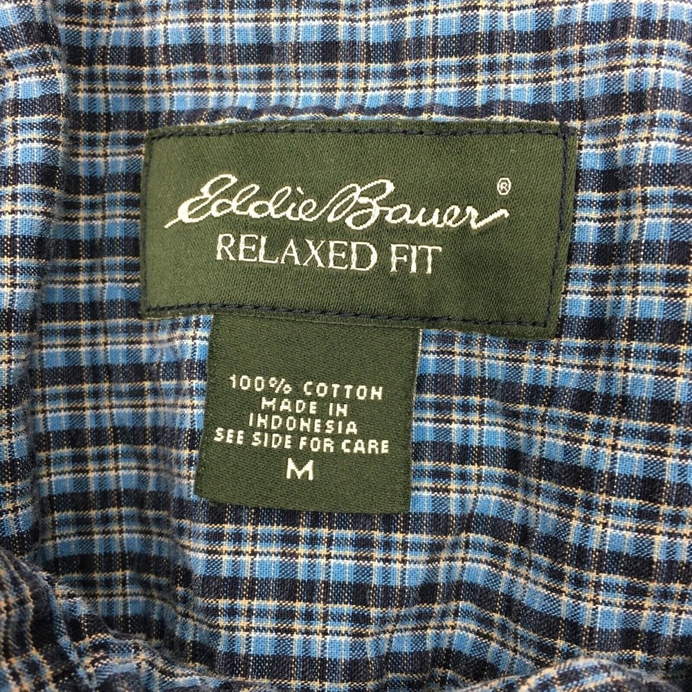 Eddie Bauer Men Medium Blue Short Sleeve Shirt Button Down Cotton Relaxed Fit - Picture 7 of 7